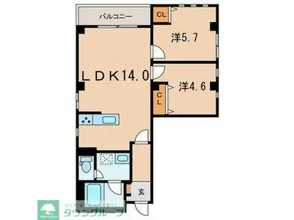 カーザ・ブランカ北斎(2LDK/5階)の間取り写真