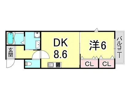 ラ・クエスタ岡本(1DK/3階)の間取り写真