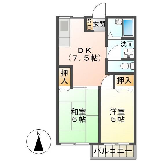 トマトの家II(2DK/2階)の間取り写真