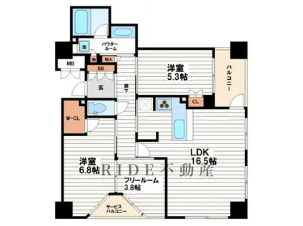 ブランズタワー大阪備後町(2SLDK/25階)の間取り写真