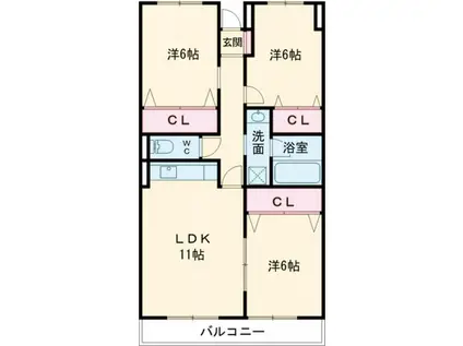 ニューハイツ稲原(3LDK/2階)の間取り写真