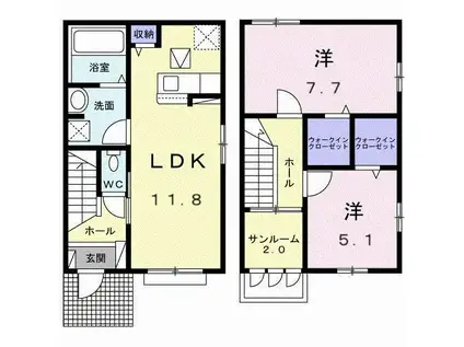カーネ衣笠(2LDK/1階)の間取り写真