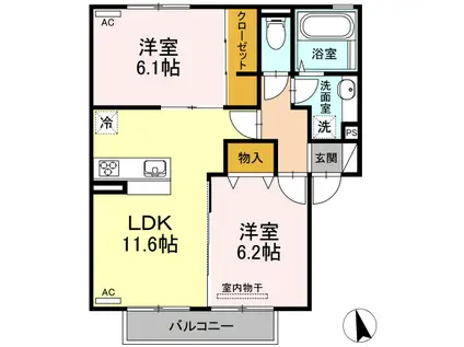 プラウド上田島 A棟(2LDK/2階)の間取り写真