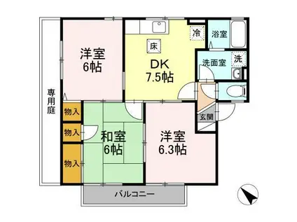 シャルマン(2LDK/1階)の間取り写真