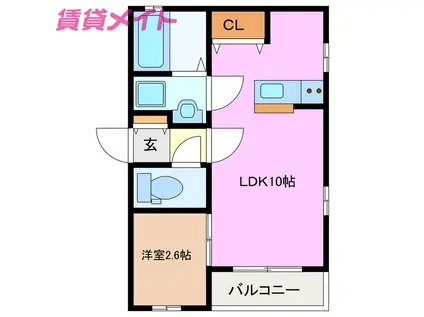 ラシュレ東員(1LDK/2階)の間取り写真