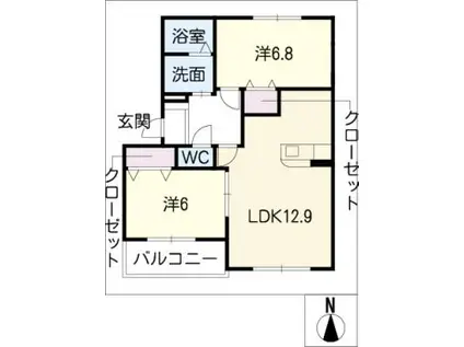 プリムヴェール稲葉(2LDK/1階)の間取り写真