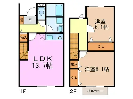 リーブル洒落B(2LDK/1階)の間取り写真