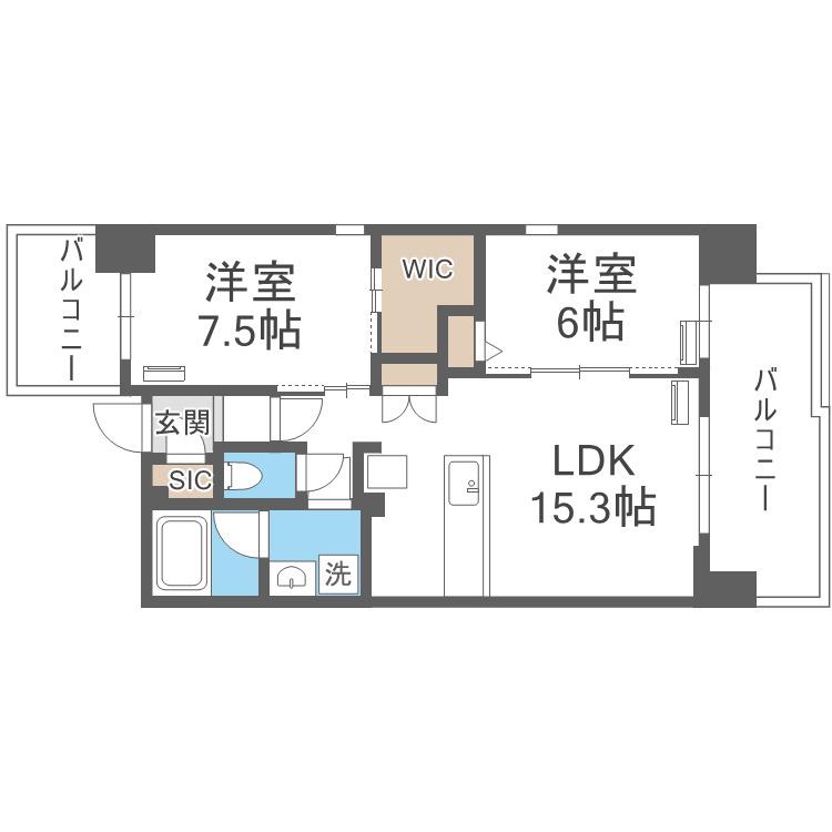TONOクリスタル上人橋(2LDK/5階)の間取り写真