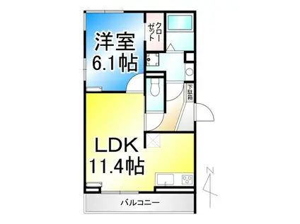 トリシア居町(1LDK/1階)の間取り写真