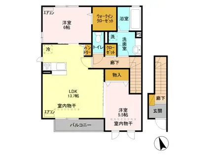 D‐ROOMシュエットII206(2LDK/2階)の間取り写真