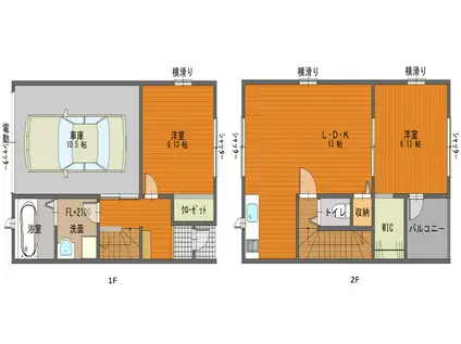 西武池袋線 稲荷山公園駅 徒歩34分 2階建 新築(2LDK/1階)の間取り写真