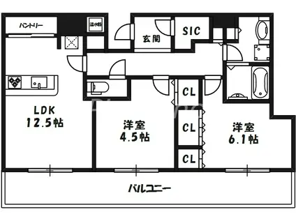 パークタワー北浜(2LDK/11階)の間取り写真
