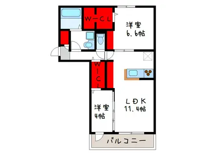 コンフォート瓜破II(2LDK/2階)の間取り写真
