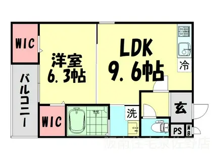 フジパレス鶴原(1LDK/1階)の間取り写真