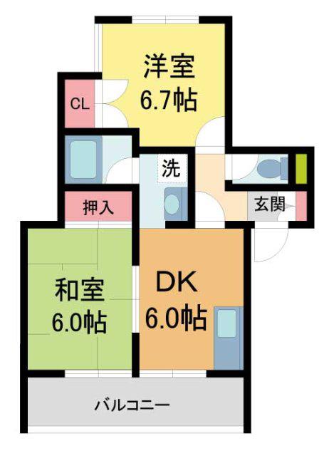 ル・ボアI(2DK/2階)の間取り写真