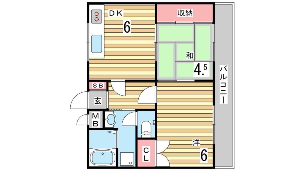 クレストヴィラ千鳥(2DK/1階)の間取り写真