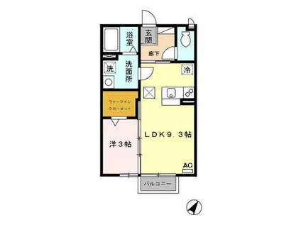 ハッピーライトB棟(1LDK/1階)の間取り写真