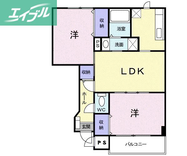 ウィスティリアB(2LDK/1階)の間取り写真