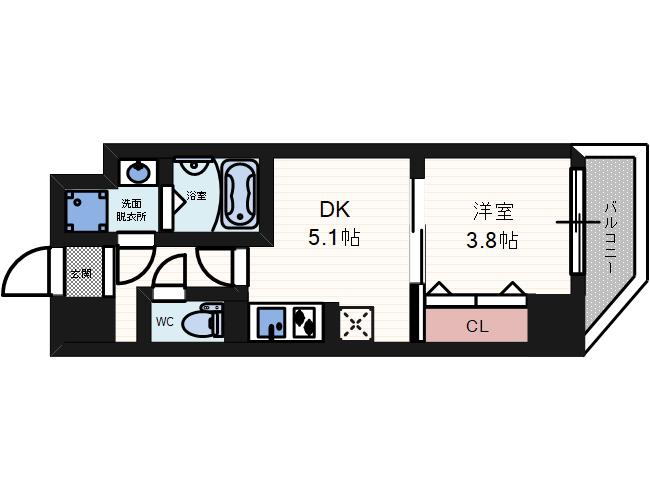 ARCA九条(1DK/2階)の間取り写真