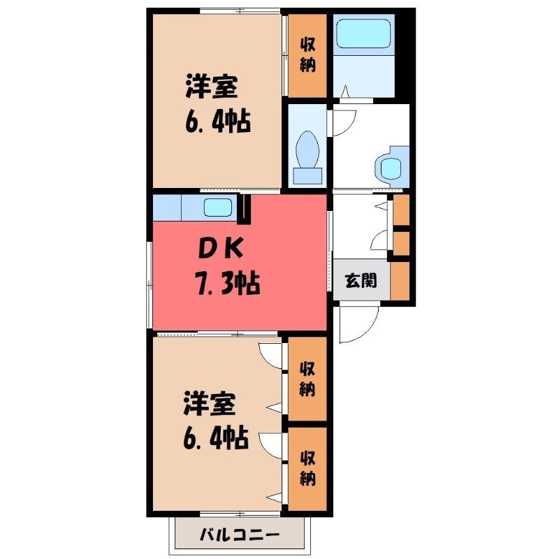 マークヒルズ(2DK/1階)の間取り写真