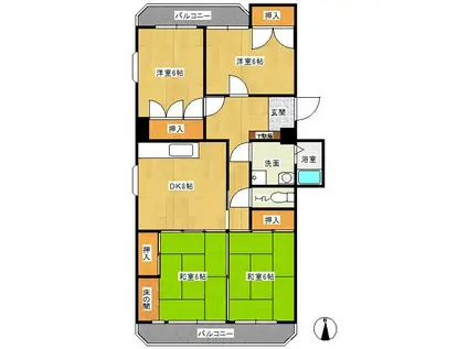 三和ハイツ百道(4DK/4階)の間取り写真