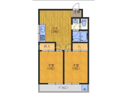 サンロイヤル大庭町(2DK/2階)の間取り写真