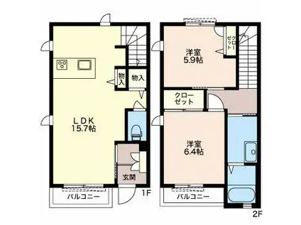 ラヴィアンス A(2LDK/2階)の間取り写真