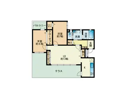 カルシア小戸ナチュア(2LDK/2階)の間取り写真