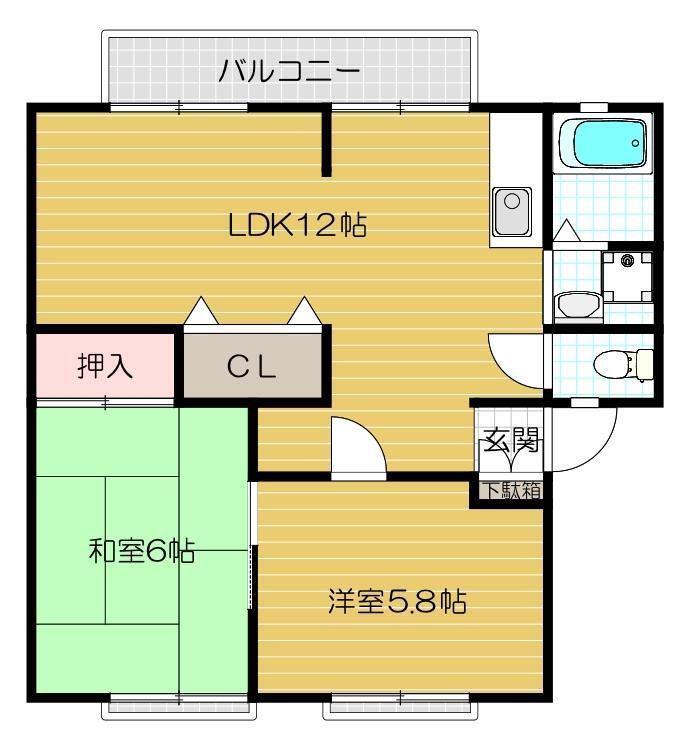 ハイツカトレアA棟(2LDK/1階)の間取り写真