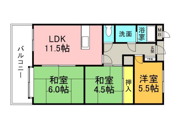 ふぁみーゆ舟入南(3LDK/9階)の間取り写真