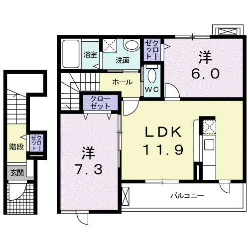 フルール・メゾンC(2LDK/2階)の間取り写真