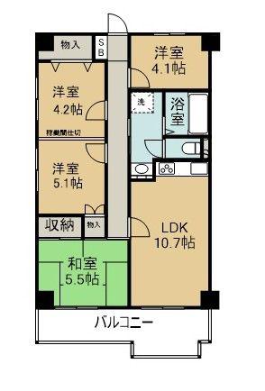 ルックハイツ藤代A棟(3LDK/9階)の間取り写真
