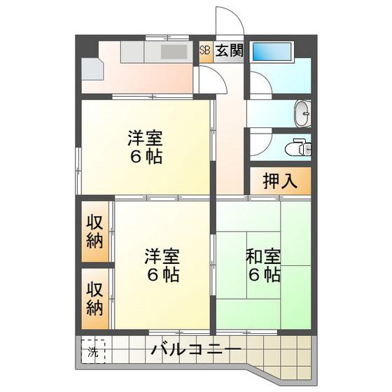 向陽ビル(3K/8階)の間取り写真