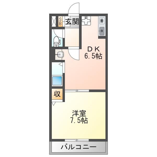 アニマート姫島(1DK/2階)の間取り写真
