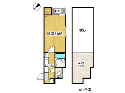 サンライト箱崎東(1K/1階)の間取り写真