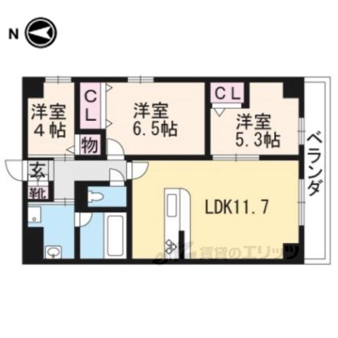 セントリヴィエ二条(3LDK/2階)の間取り写真