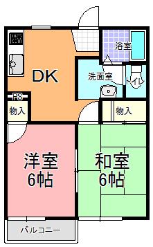 ハイツサングリーン(2K/2階)の間取り写真