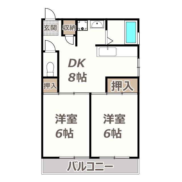 エルディ東住吉(2DK/3階)の間取り写真