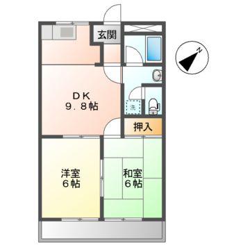 メゾンノーブル(2DK/2階)の間取り写真