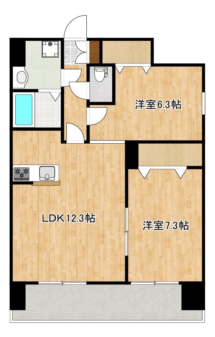 クロノス40新町III(2LDK/12階)の間取り写真