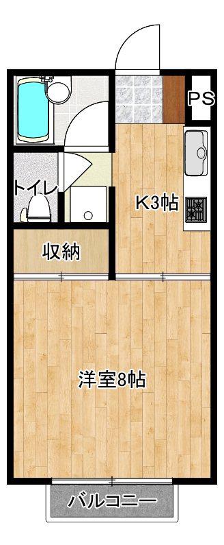 ベリルM(1K/2階)の間取り写真