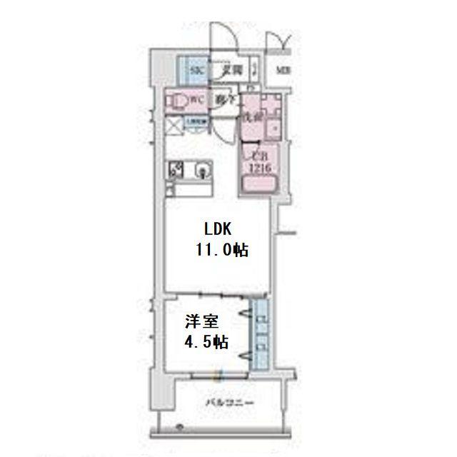 スプランディッド本町グラン(1LDK/5階)の間取り写真