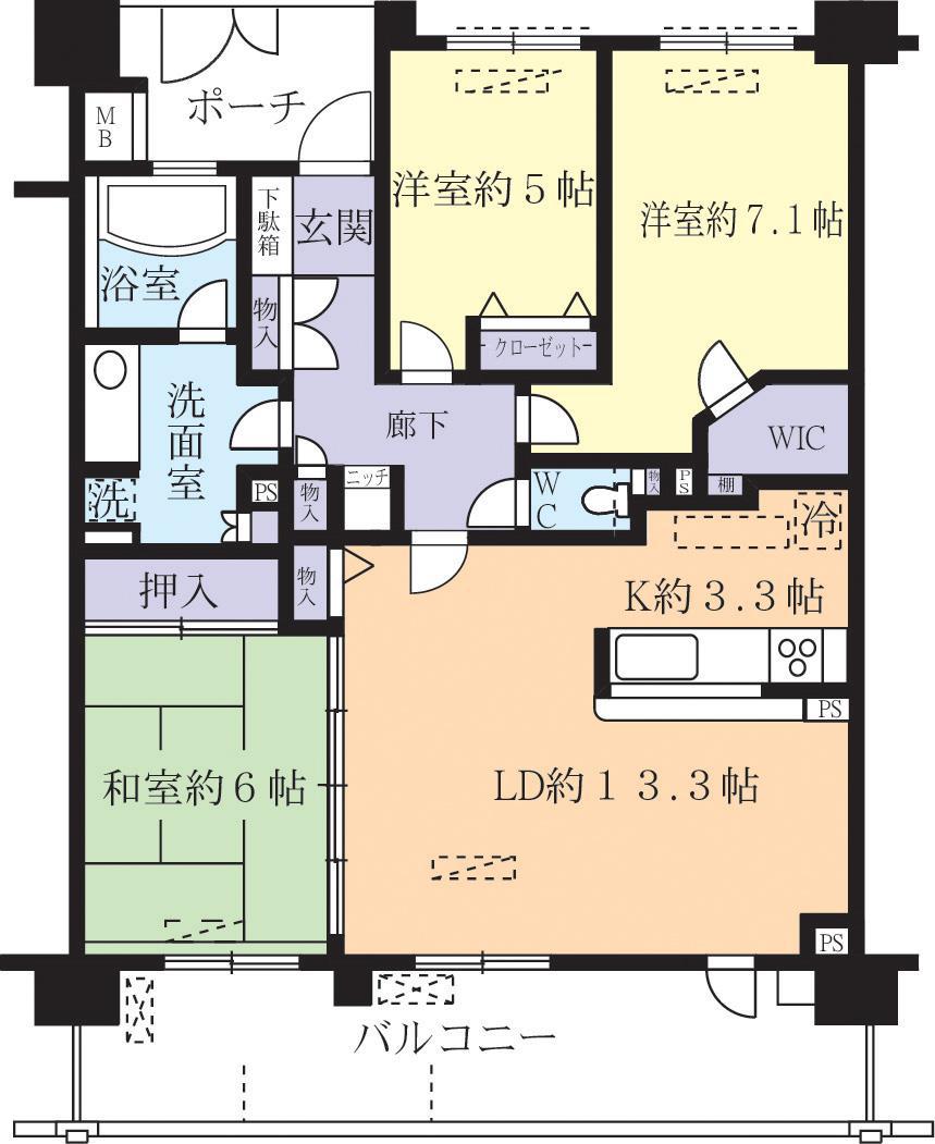 プロシード筑波学園都市(3LDK/3階)の間取り写真