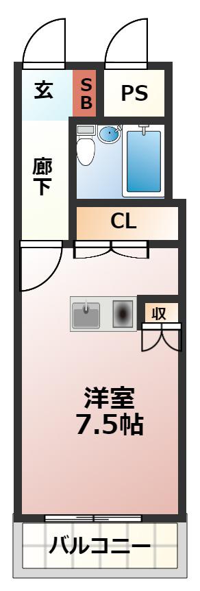 ヴェルソーヤスダ(ワンルーム/7階)の間取り写真