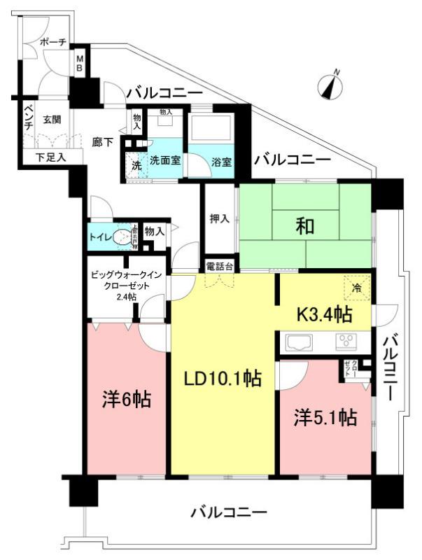 クレストフォルム横浜ポートサイド(3LDK/11階)の間取り写真