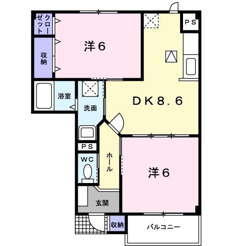 グランベル A(2DK/1階)の間取り写真