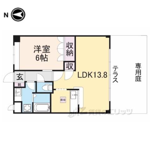 グランディール四条A(1LDK/1階)の間取り写真