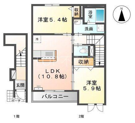 アリエッタII(2LDK/2階)の間取り写真