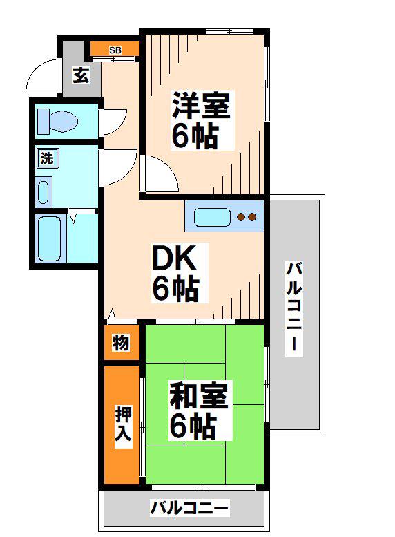リバーサイドハイツリー 当店限定物件(2DK/1階)の間取り写真