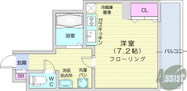ラポール勾当台(ワンルーム/3階)の間取り写真